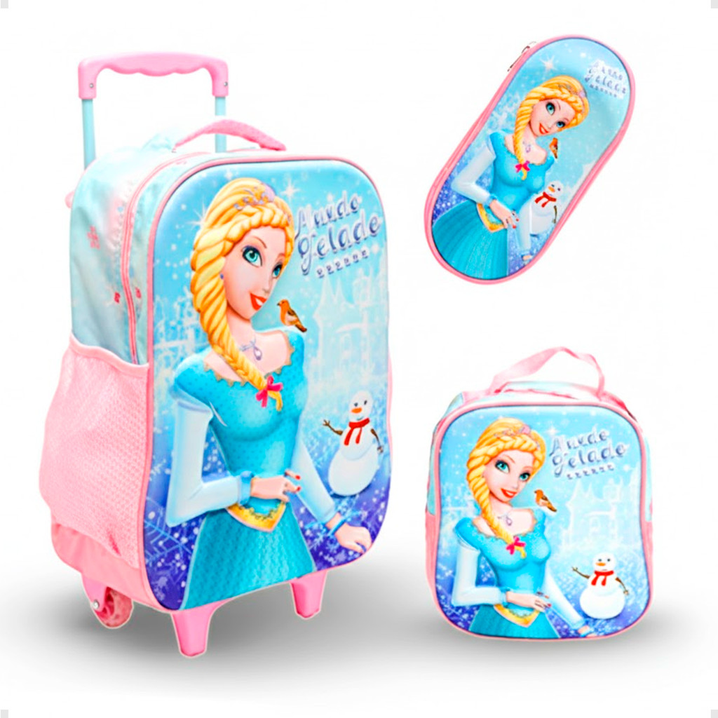 Kit Mochila Escolar Infantil Rodinhas C/ Lancheira E Estojo - FROZEN em Oferta na Shopee