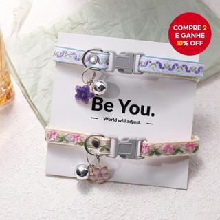  Coleira artesanal ajustável de fita jacquard floral com guizo, colar boêmio para gatos e cães pequenos, presente fofo em Oferta na Shopee
