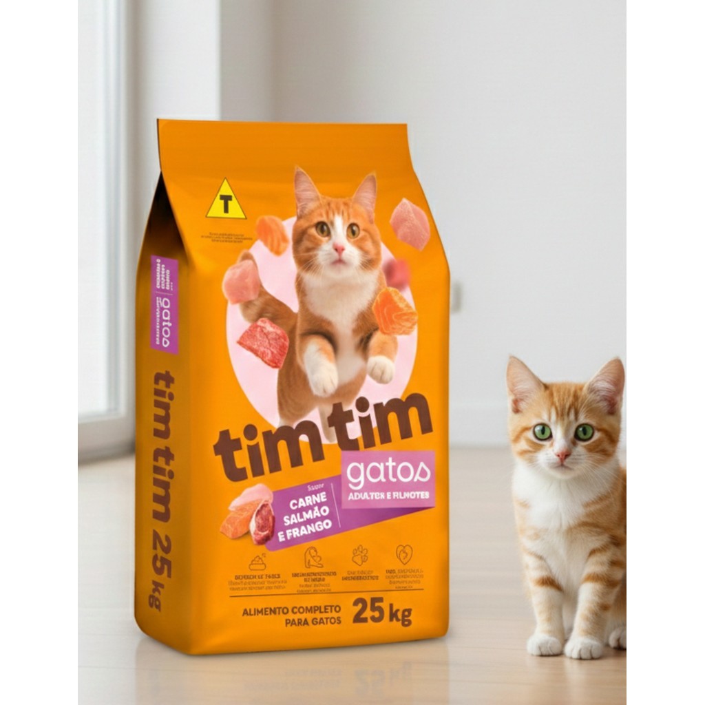 Ração Gato Adulto Filhote TimTim Cat Carne 25kg Todas as Raças Idades