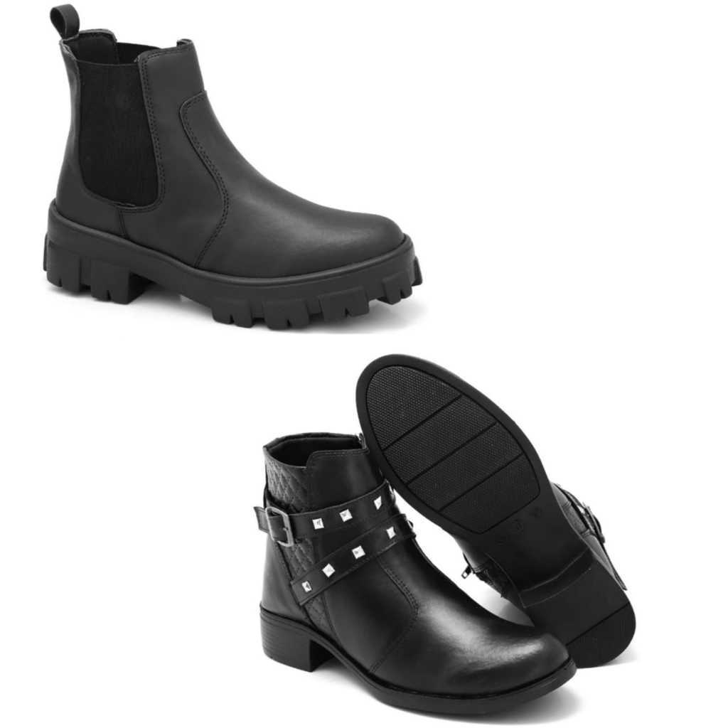 Coturno Tratorado com Elástico sem Bag Preto + Bota Cano Baixo 206 Preto