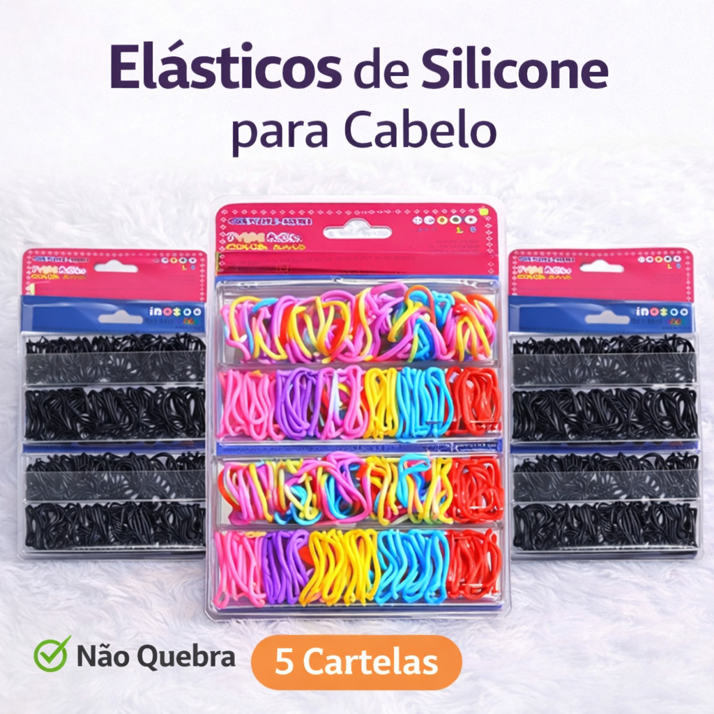 Elásticos de Silicone Coloridos para Cabelo – Cartela com 5 Compartimentos, Uso Diário em Oferta na Shopee