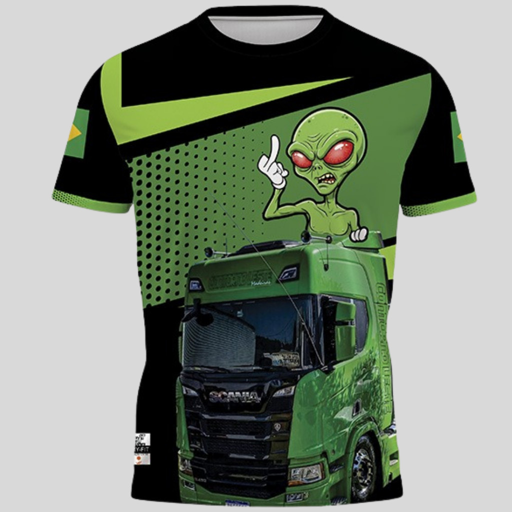 Camiseta Caminhão Scania Movido Por Forças Alienígenas Camisa Caminhoneiro