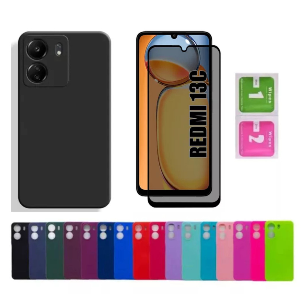 Kit Para Xiaomi Redmi 13C 4G / Poco C65 - Película Fosca Privativa + Capa Silicone Aveludada