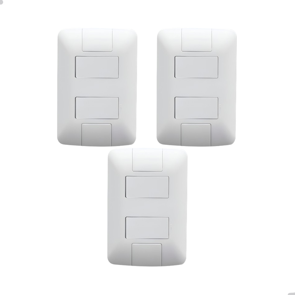 Kit 3 Interruptor Duplo Embutir 4x2 Branco Aria Tramontina