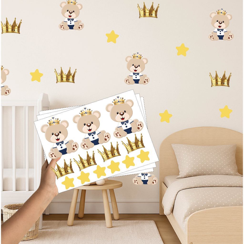 Adesivo Para Parede Ursinho Príncipe, Urso , Decoração Quarto de Menino Urso Realeza