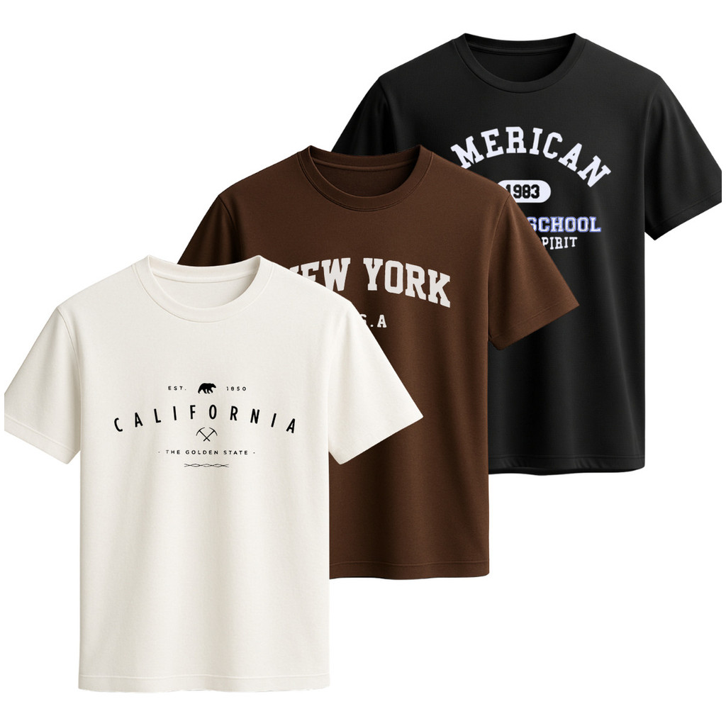 Kit 3 Camisa Basica Masculina Estampada Dtf 100% Algodão em Oferta na Shopee