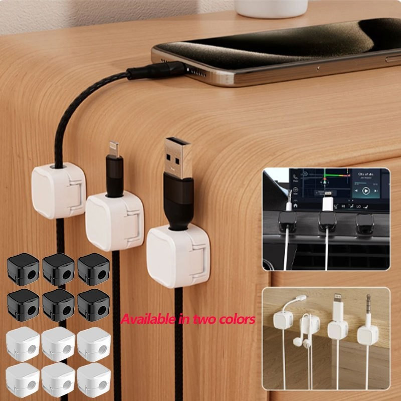 Organizador de Cabos Magnético sem Perfuração - Kit 6,12,18 Peças para Mesa e Carro