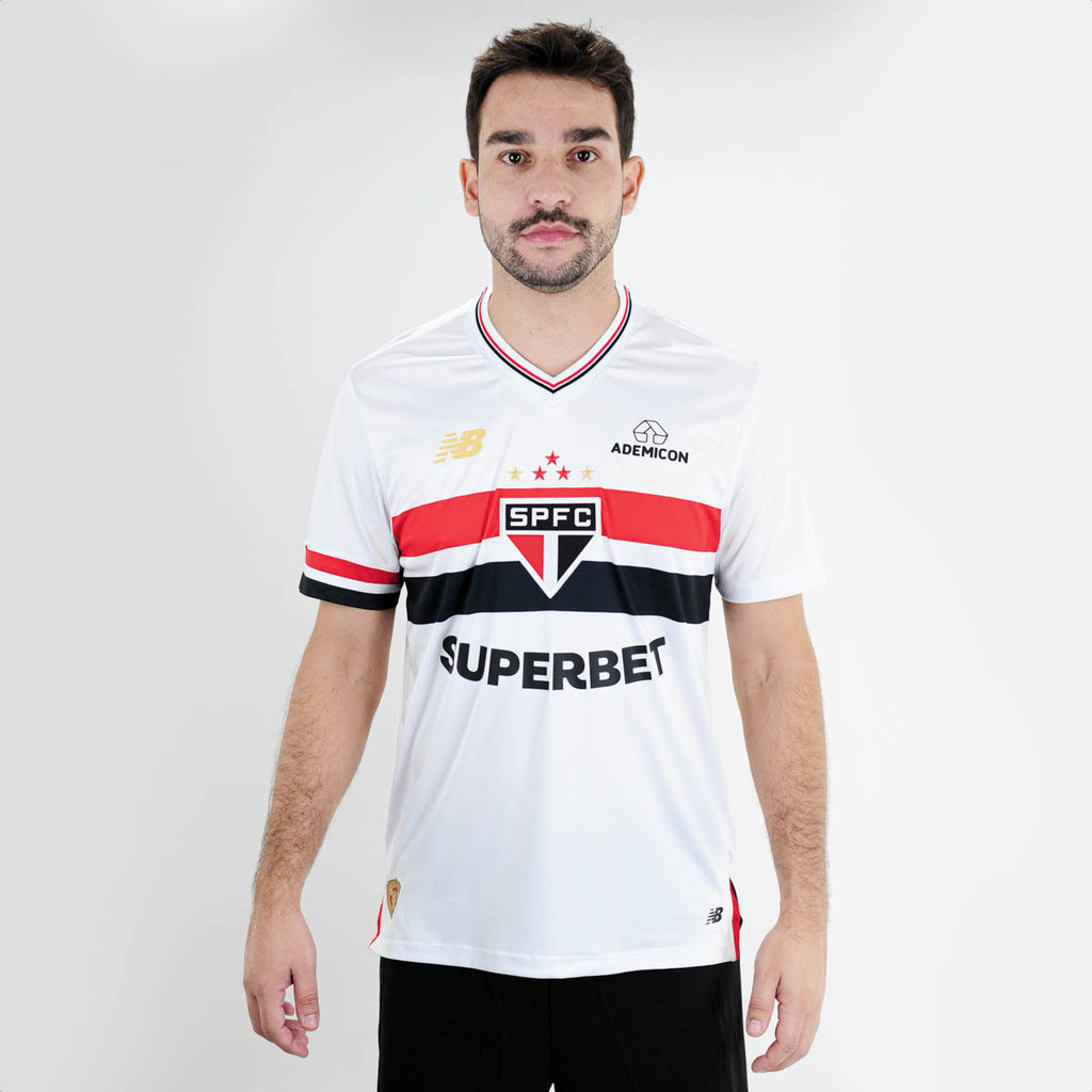 Camiseta de Time New Balance Torcedor Home SPFC 2025 Branco - Masculino em Oferta na Shopee