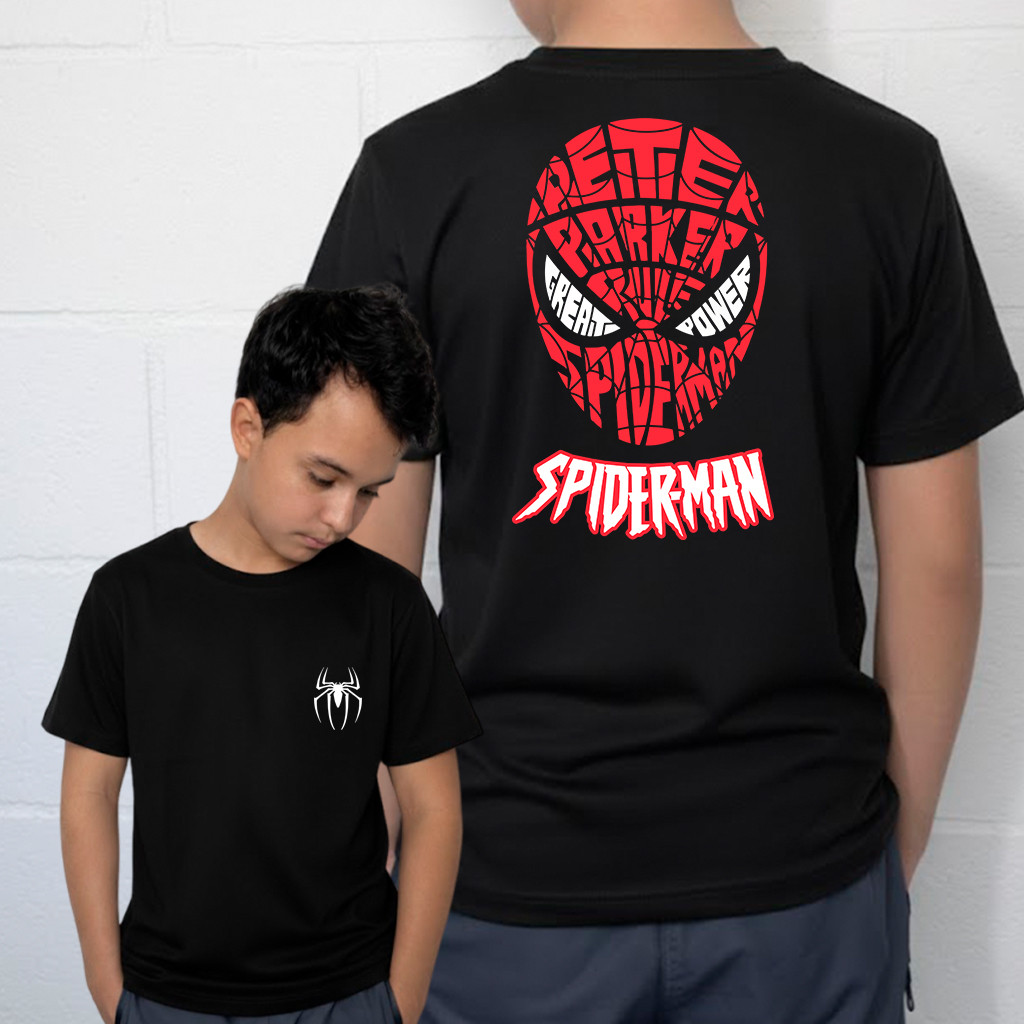 Camisa 30.1 TEIA01 Spider Man Homem Aranha Manga Curta Algodão Leve Fresca 2 ao 14 Meninos Estampada