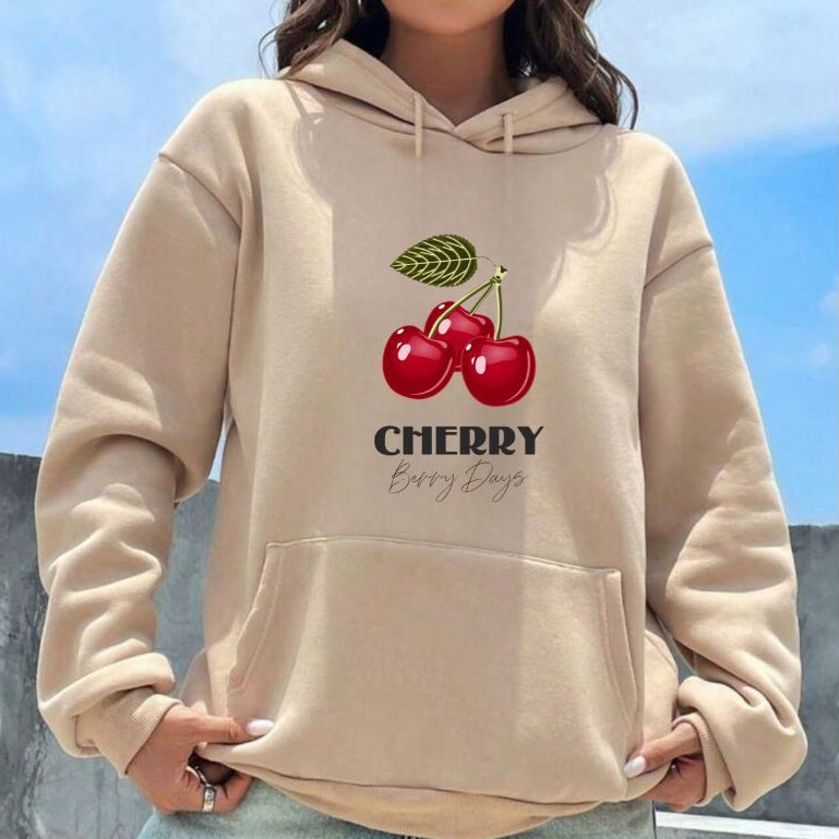 Moletom Canguru Unissex Feminino e Masculino Com Capuz Algodão Flanelado Peluciado Lançamento Cherry Cherries
