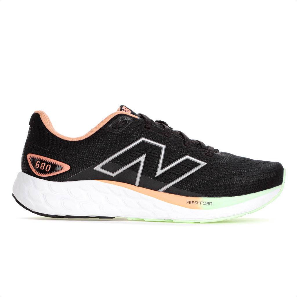 Tênis New Balance Fresh Foam 680v8 Preto Coral e Verde - Feminino