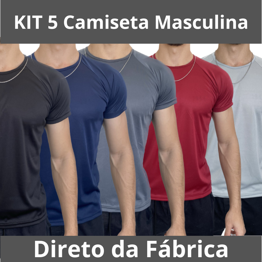 KIT 5 - Camisa Lisa Masculina Esportivo Masculino Academia Corrida Futebol Praia Piscina