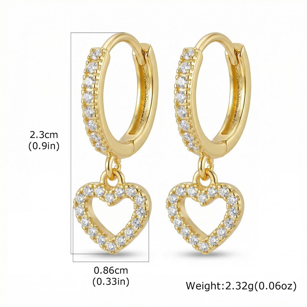 Vnox Zircon Brincos Em Forma De Coração Dourados Para Mulheres E Meninas, Presente De Joias De Luxo Elegantes À Prova D · foto 2