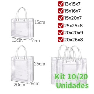 Sacola Presente PVC Transparente c/ Alça | Reutilizável | 10 ou 20 Un | 6 Tamanhos em Oferta na Shopee