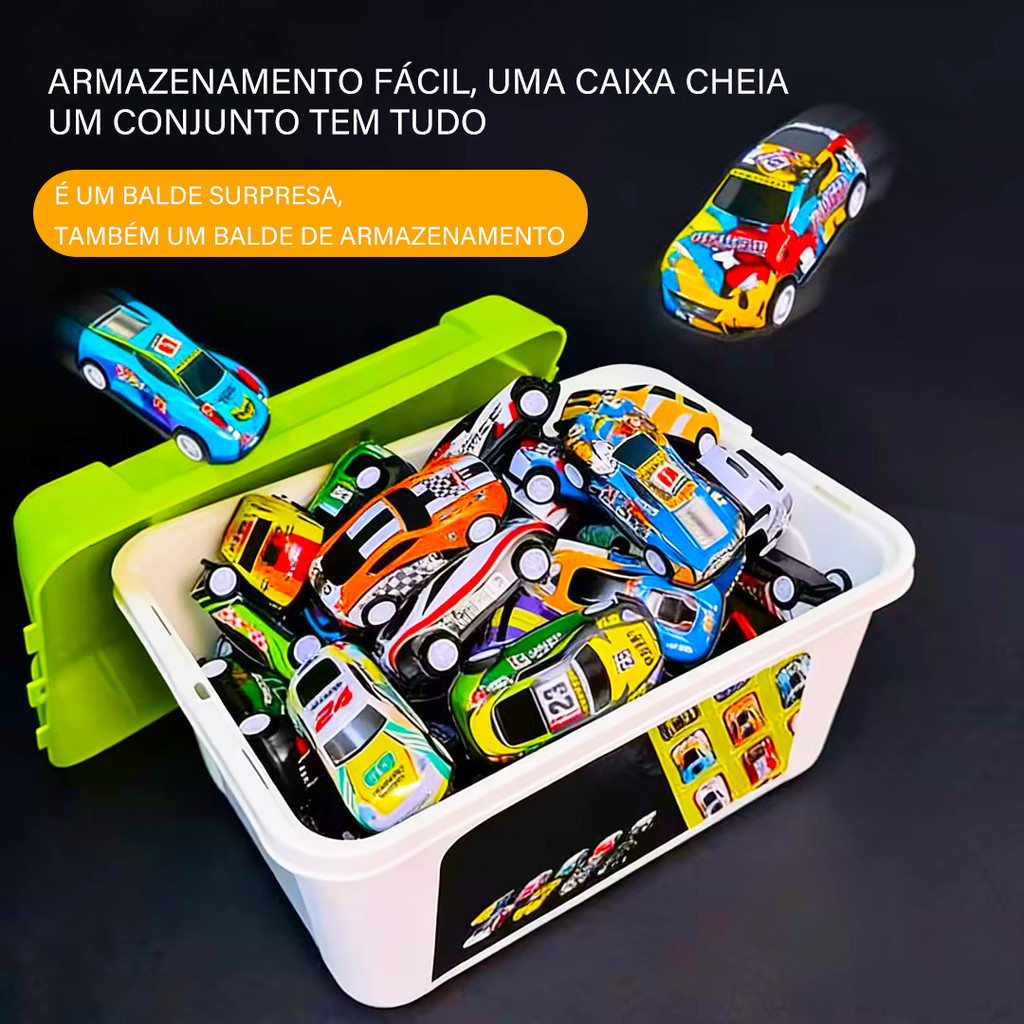 Kit 40 Carrinhos Mini Infantil Sortidos + Caixa Organizadora | Presente Criança