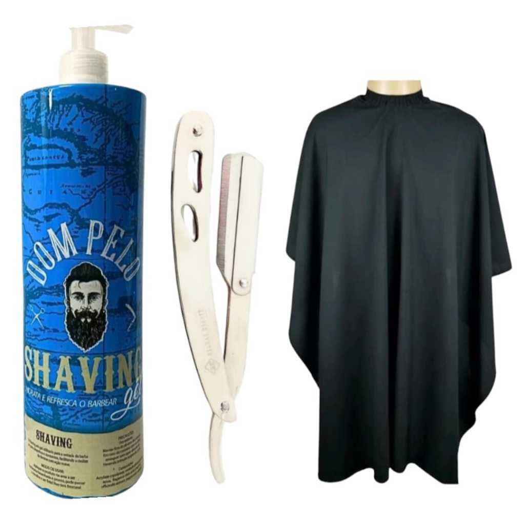 Kit Barbear Profissional – Gel de Barbear + Navalhete Aço Inox + Capa de Corte | Barbeiro Profissional e Iniciante