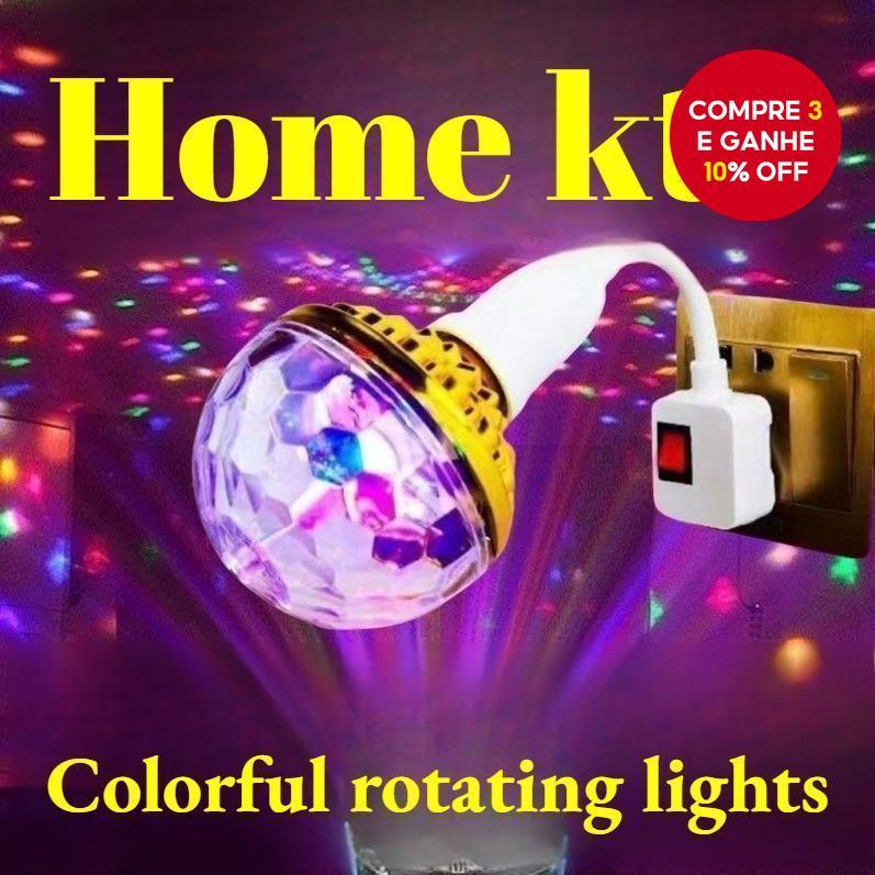 Luz Ambiente Interna Colorida Bola Mágica Dourada - Luz Colorida Rotativa Universal Bocal de Parafuso Lâmpada Flash