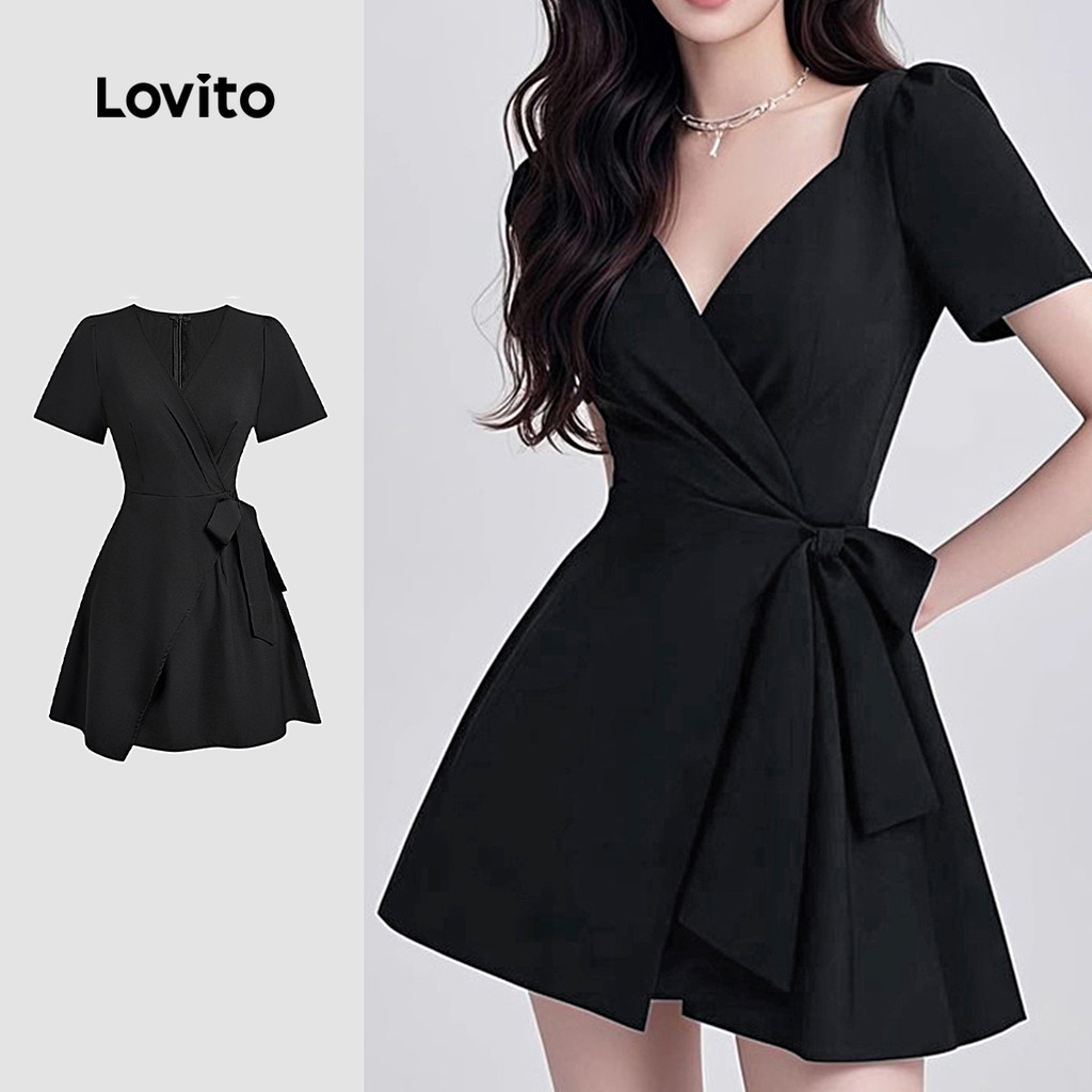 Lovito Vestido Casual Envelope Com Amarração Frontal Macio E Confortável Preto Para Primavera/verão L137ED742 em Oferta na Shopee