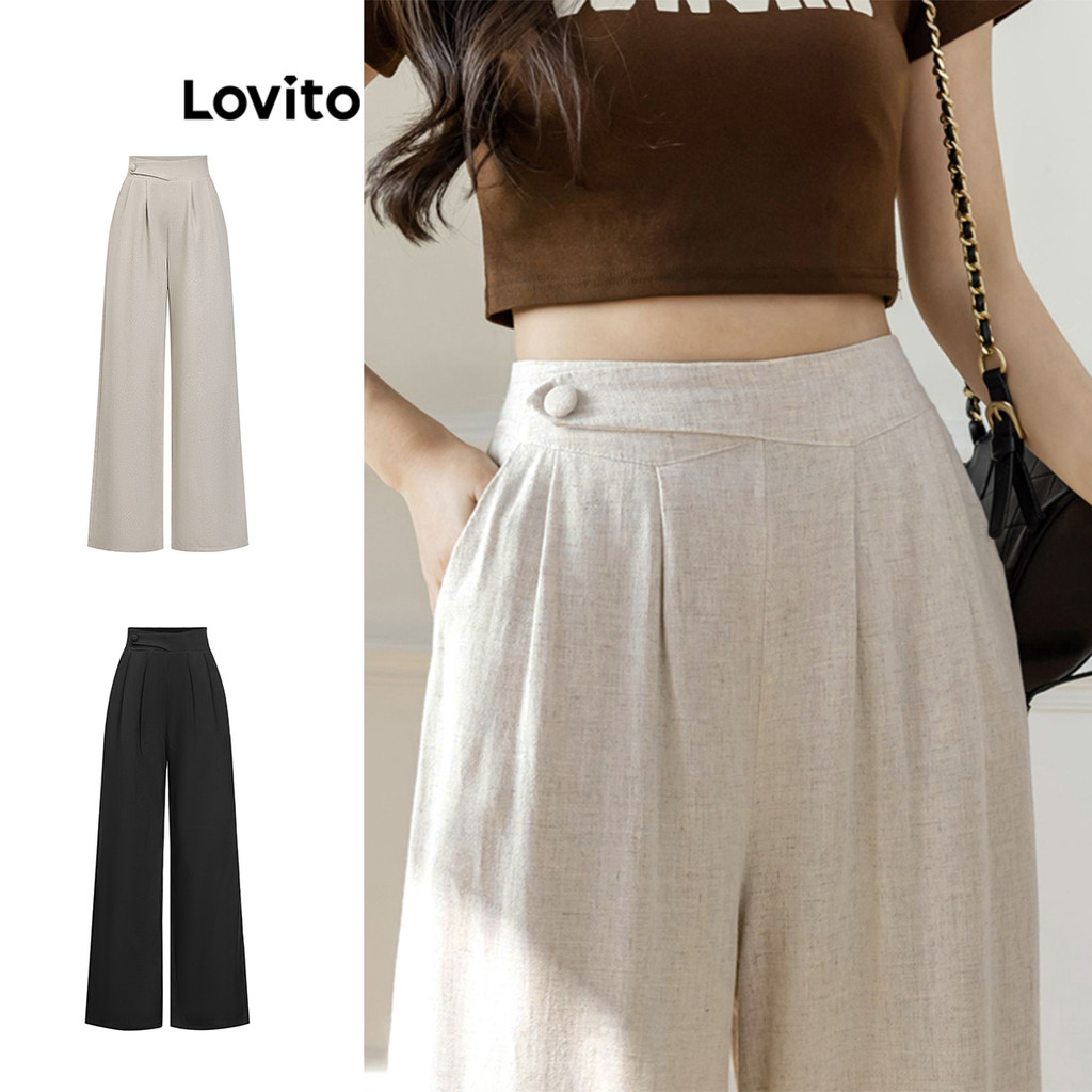 Lovito Calça Vintage Lisa Assimétrica Verão/Primavera Para Mulheres L86ED401 em Oferta na Shopee