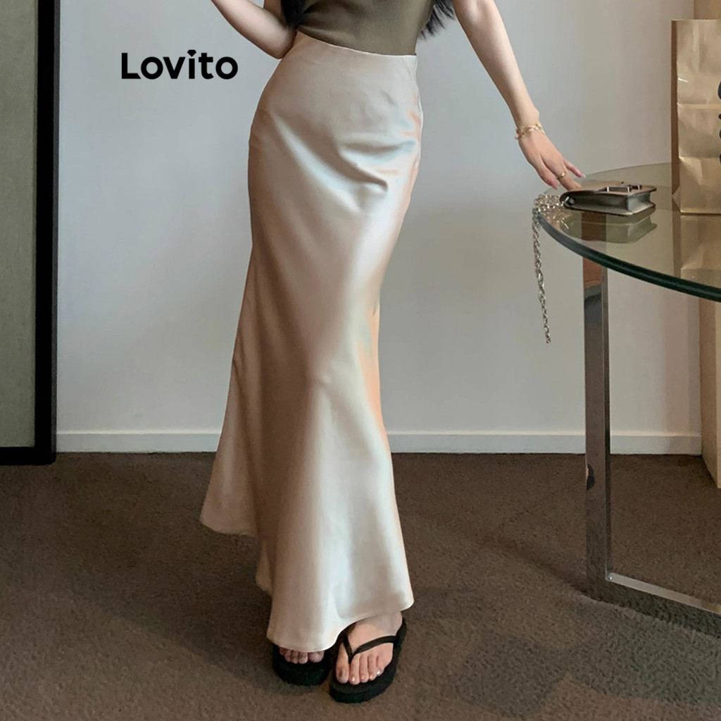 Lovito Saia Elegante E Lisa Plissada Para Mulheres LNM68395 (Multicolorido) em Oferta na Shopee