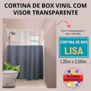 Cortina de Box Banheiro Impermeável Antimofo Vinil Lisa Com Visor Retangular 1,35x2,00M Plastleo