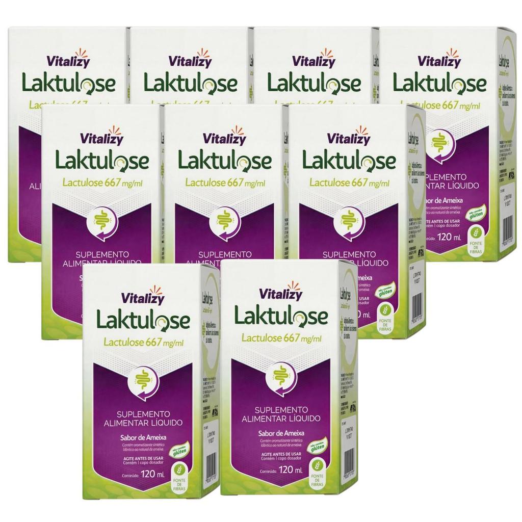 KIT Lactulose 9 Caixas de 120ml cada Vitalizy 667mg/ml  Ameixa Regulador Intestinal Sem Glúten Fonte De Fibras Natural