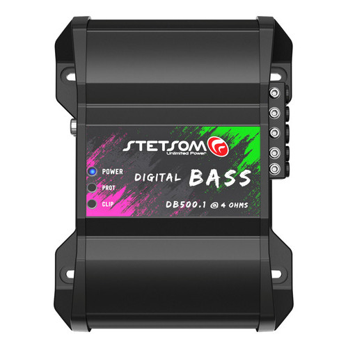 Módulo Stetsom Db 500 Digital Bass 4 Ohms Amplificador Para Grave E Subgrave De 5hz 250hz Rca E Fio 1 Canal 500w