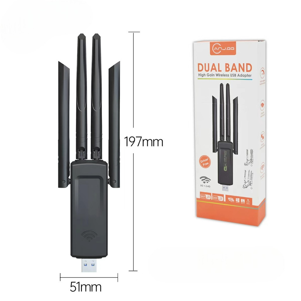 Adaptador WiFi USB Dual Band 2.4G/5G 4 Antenas Alto Ganho USB 3.0