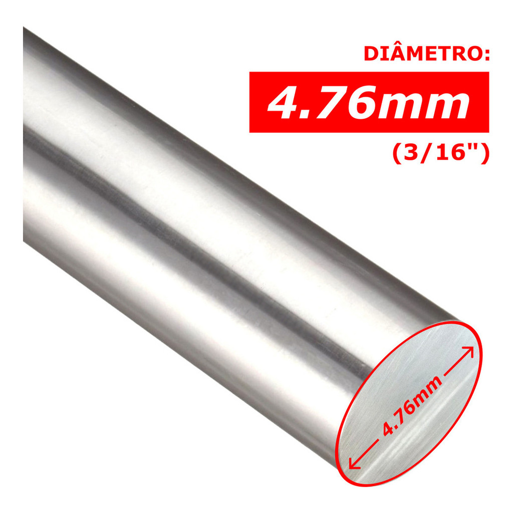 Barra Redonda Inox 4.76mm - 3/16 Polegada - 50cm / 60cm / 1 metro - AISI 304 / 316 - Tarugo Haste Eixo Vergalhao Trefila