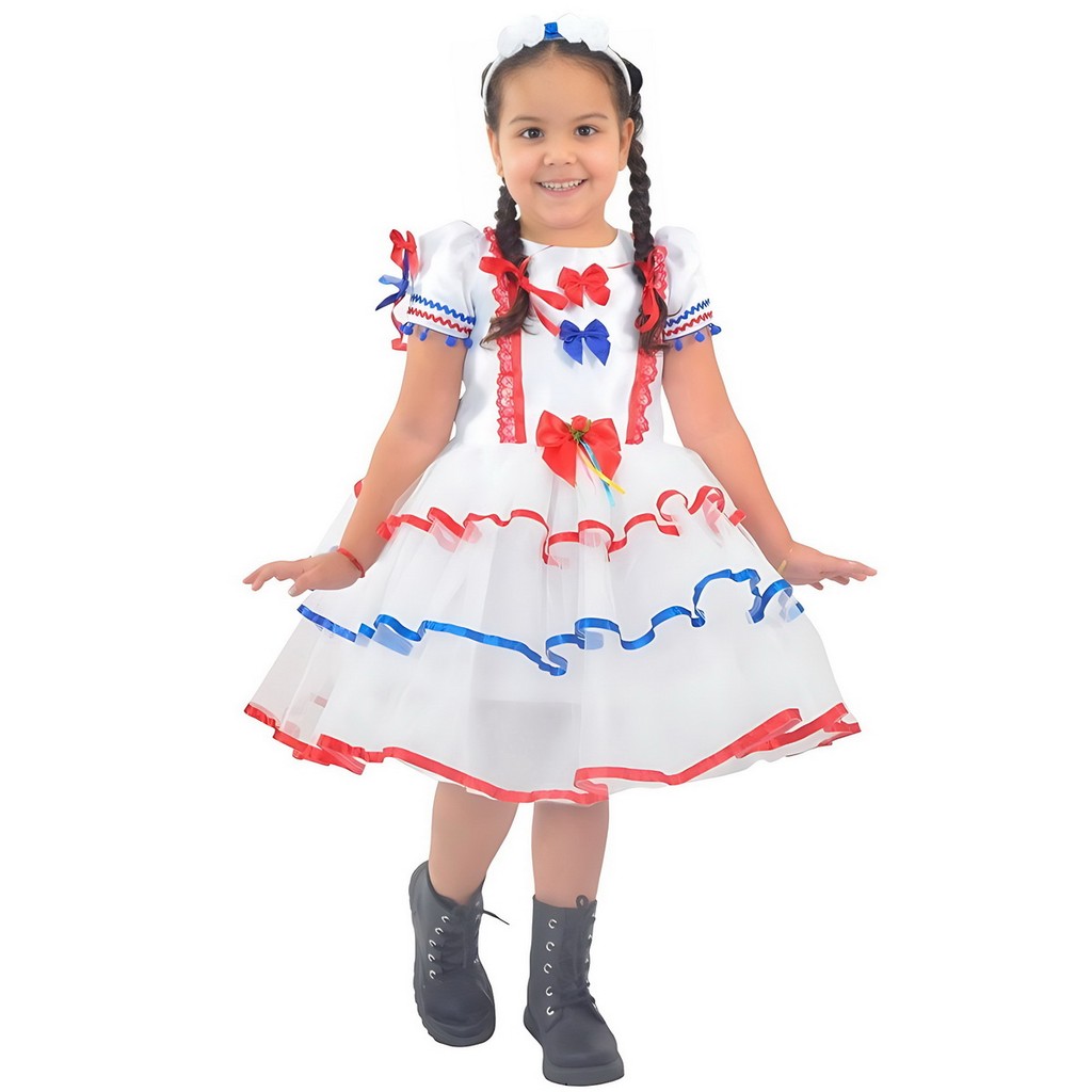 Vestido infantil Festa Junina Noivinha Luxo com Véu