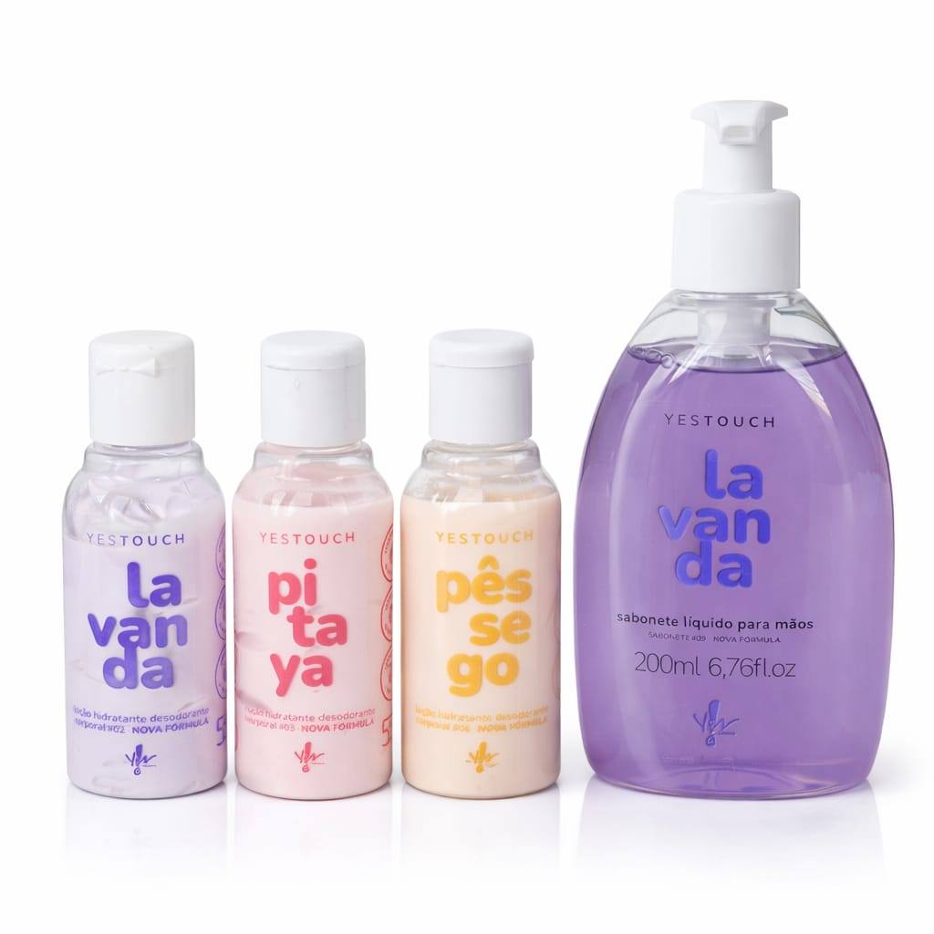 kit mini hidratantes yes! touch, 55ml cada + Sabonete Líquido para as mãos Lavanda