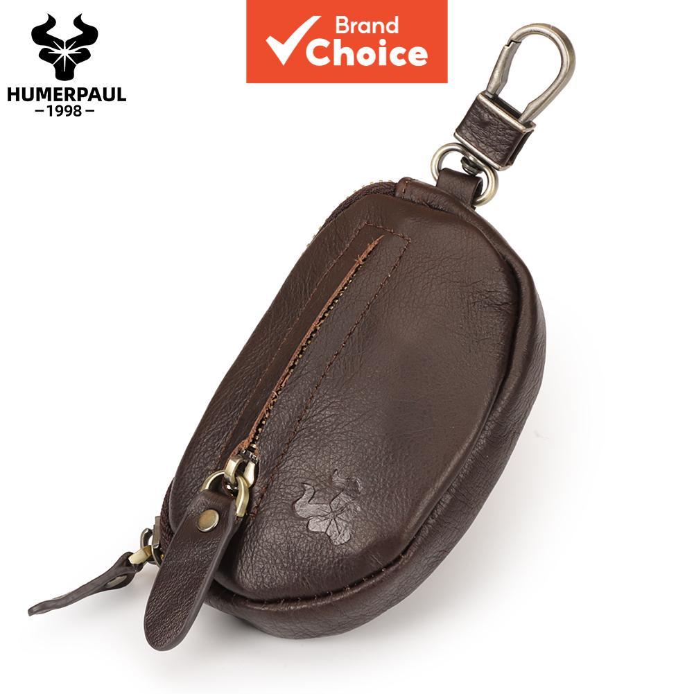 HUMERPAUL Bolsa De Moedas De Couro Genuíno Masculina Curta Mini Carteira Para Chave Com Zíper Dividido Capa De Carro BP8