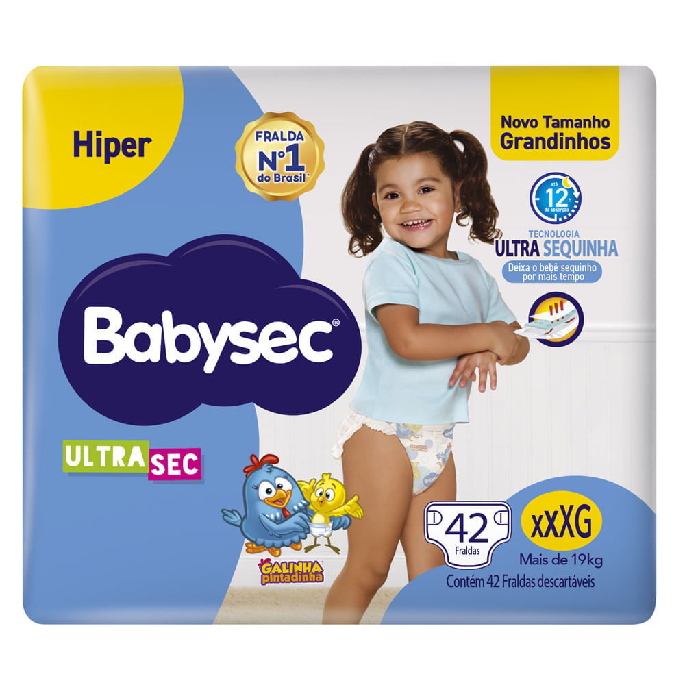 Fralda Babysec Ultrasec Hiper Tamanho XXXG 42 Unidades Descartáveis em Oferta na Shopee