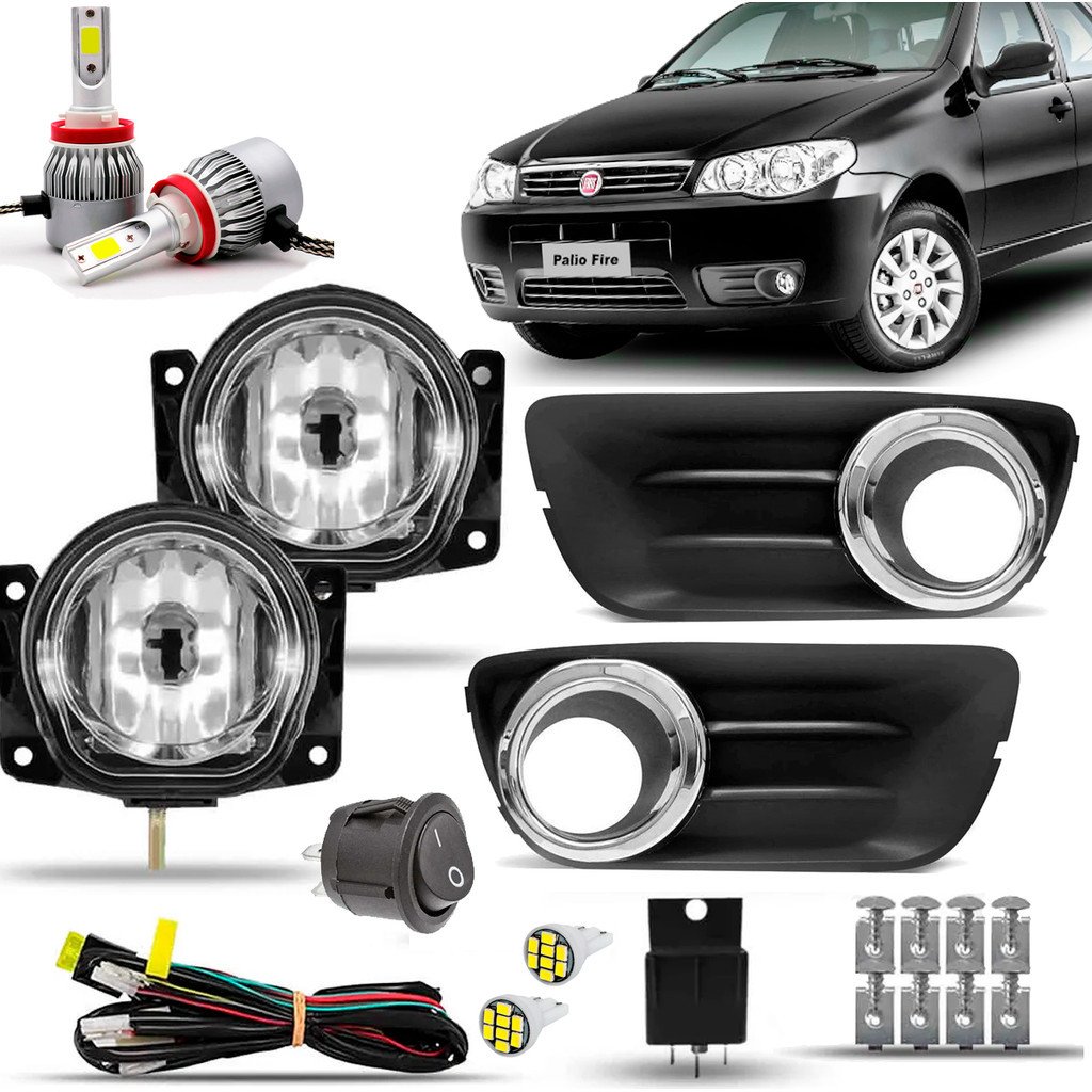 Kit Farol De Milha Completo Neblina Auxiliar Farolete Palio Fire Siena Economy 2010 11 12 13 14 15 16 Com lampadas + Led em Oferta na Shopee