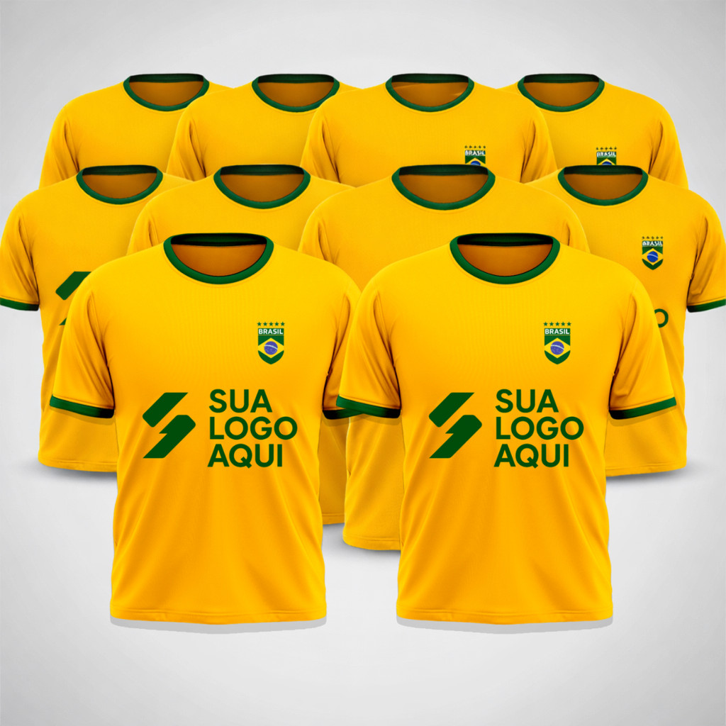 Kit 10 Camisetas Brasil Personalizada Com Seu Logo Torcedor