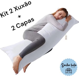kit com 2 Travesseiros de corpo xuxão 1.40x45cm + 2 Fronhas com zíper em Oferta na Shopee