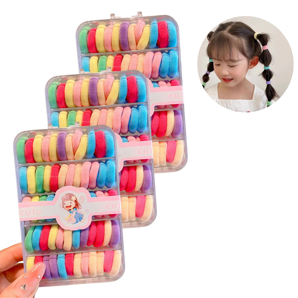 Kit 108 Mini Elástico Meia Infantil Rabicó Xuxinha Para Cabelo Infantil Penteado Com Caixinha