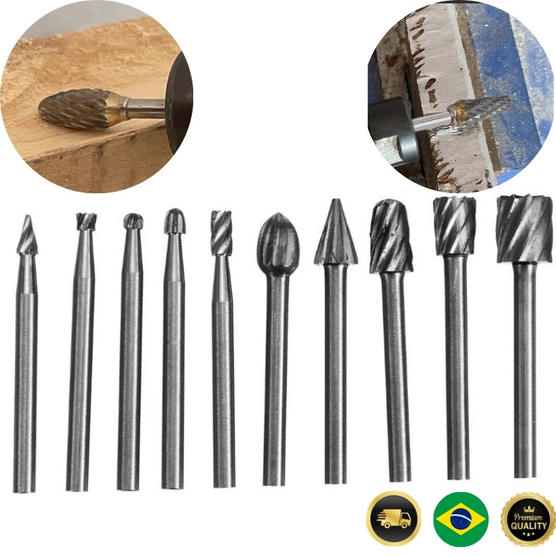 Kit 10 Limas Rotativas Metal Duro Fresa Tungstênio Escarear Aço Madeira Dremel | Envio Rápido 🇧🇷