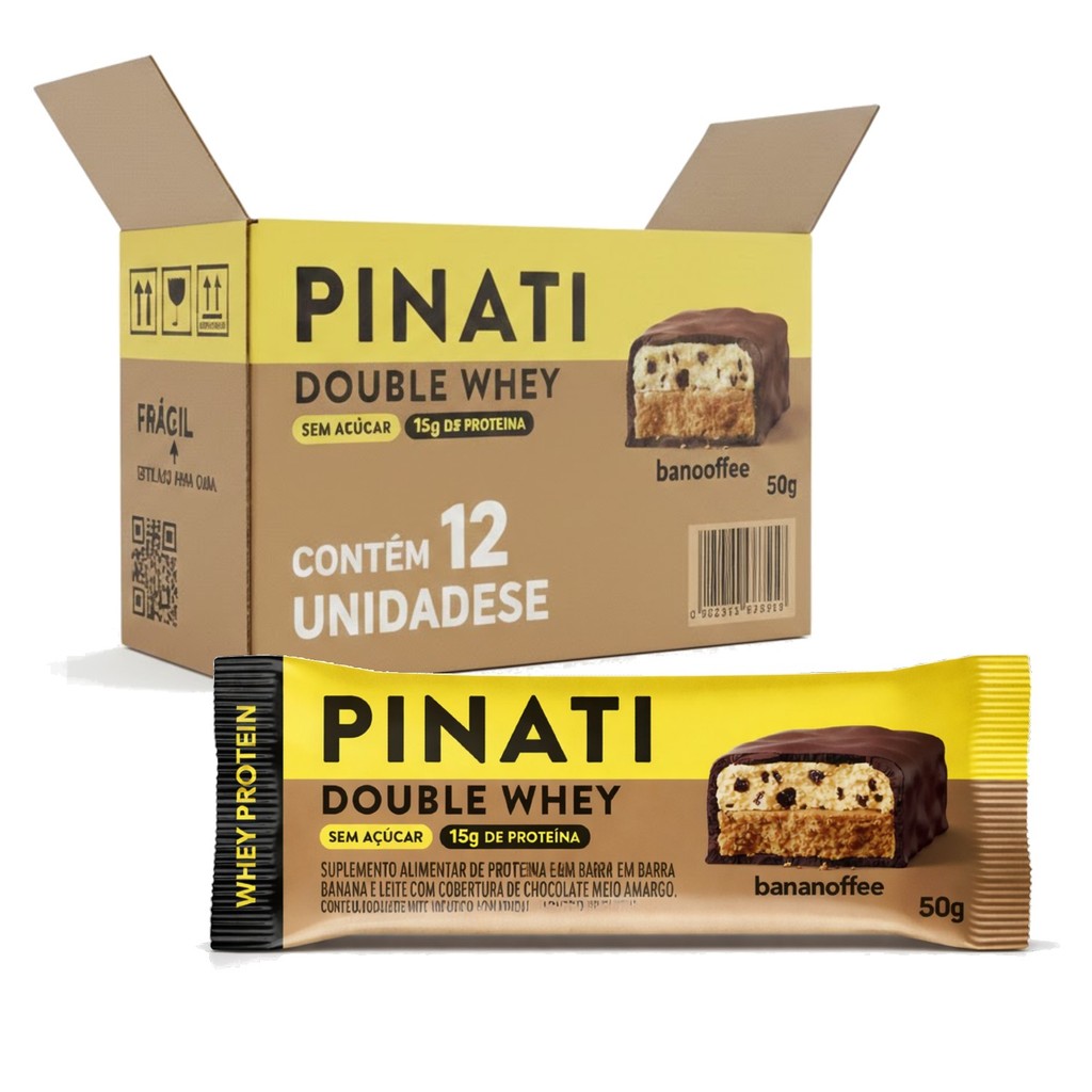 Kit 12 Barra PINATI Double Whey Bananoffe 50g 15g Proteina