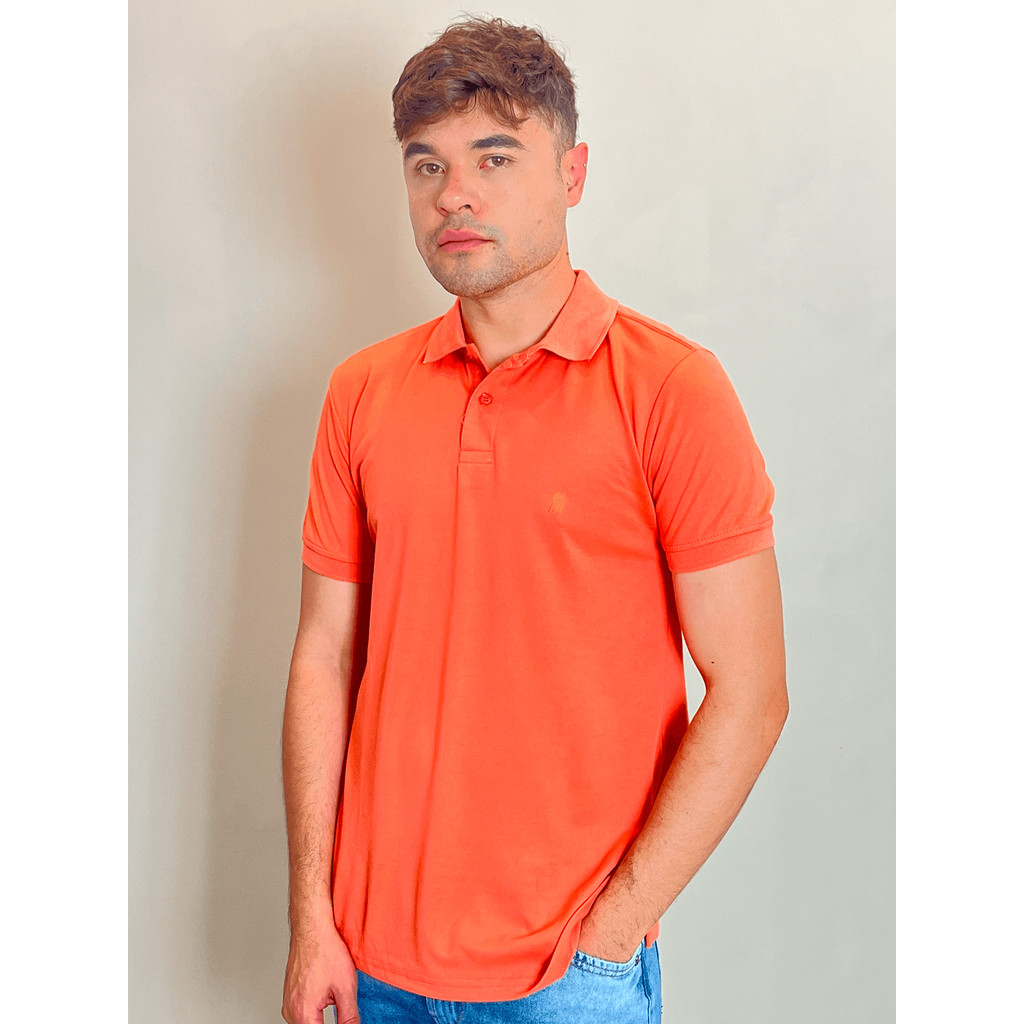 Polo Masculina Piquet Básica Com Botões Polo Wear Laranja Médio em Oferta na Shopee