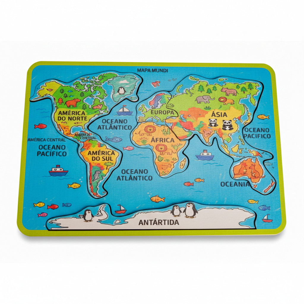 Mapa Mundi Infantil com Animais e Encaixes