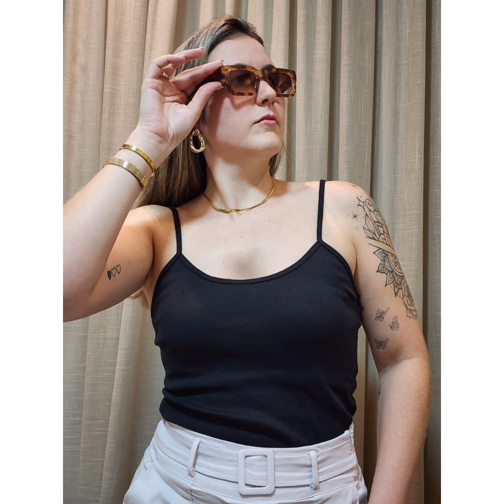 Blusa Canelada Feminina Alcinha Ribana Ajustada Algodão Básica Casual Moda Verão Justa Confortável
