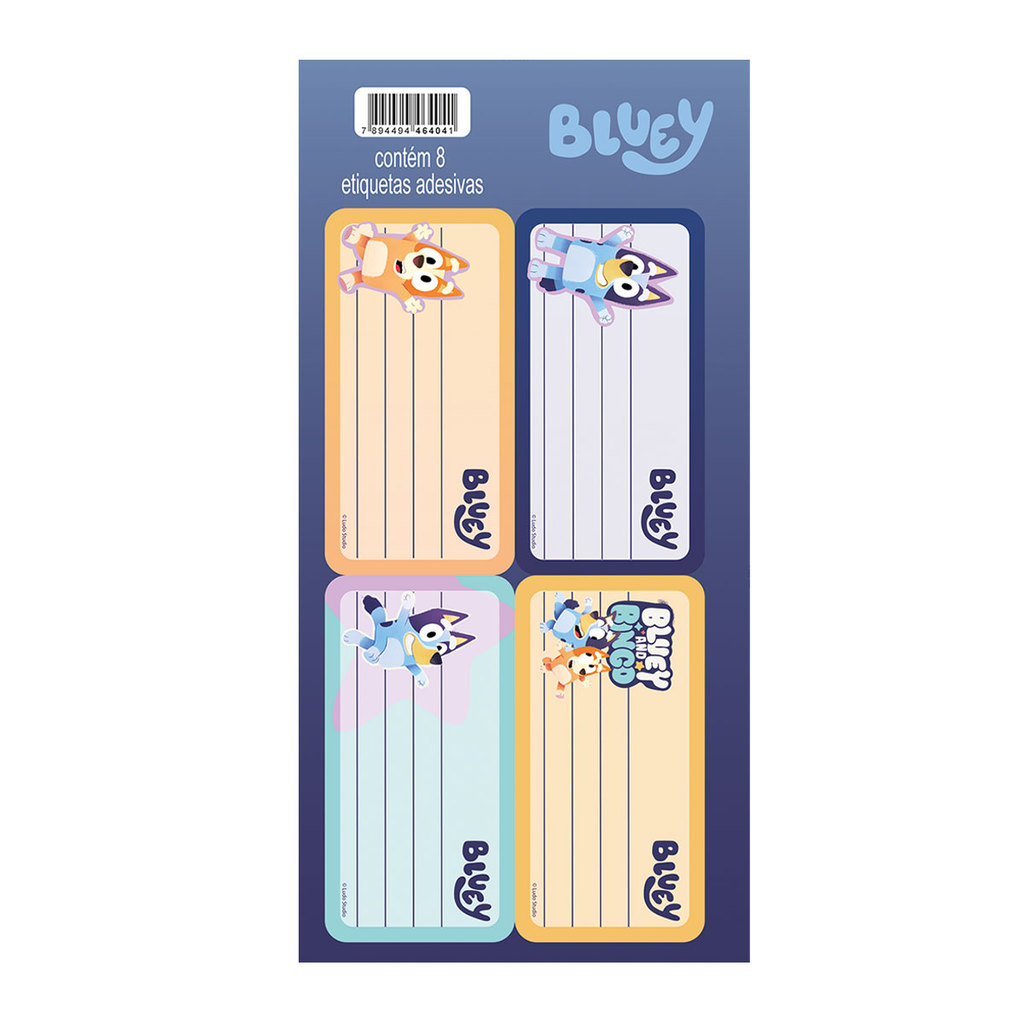 Etiqueta escolar Bluey com 8 unidades Jandaia em Oferta na Shopee