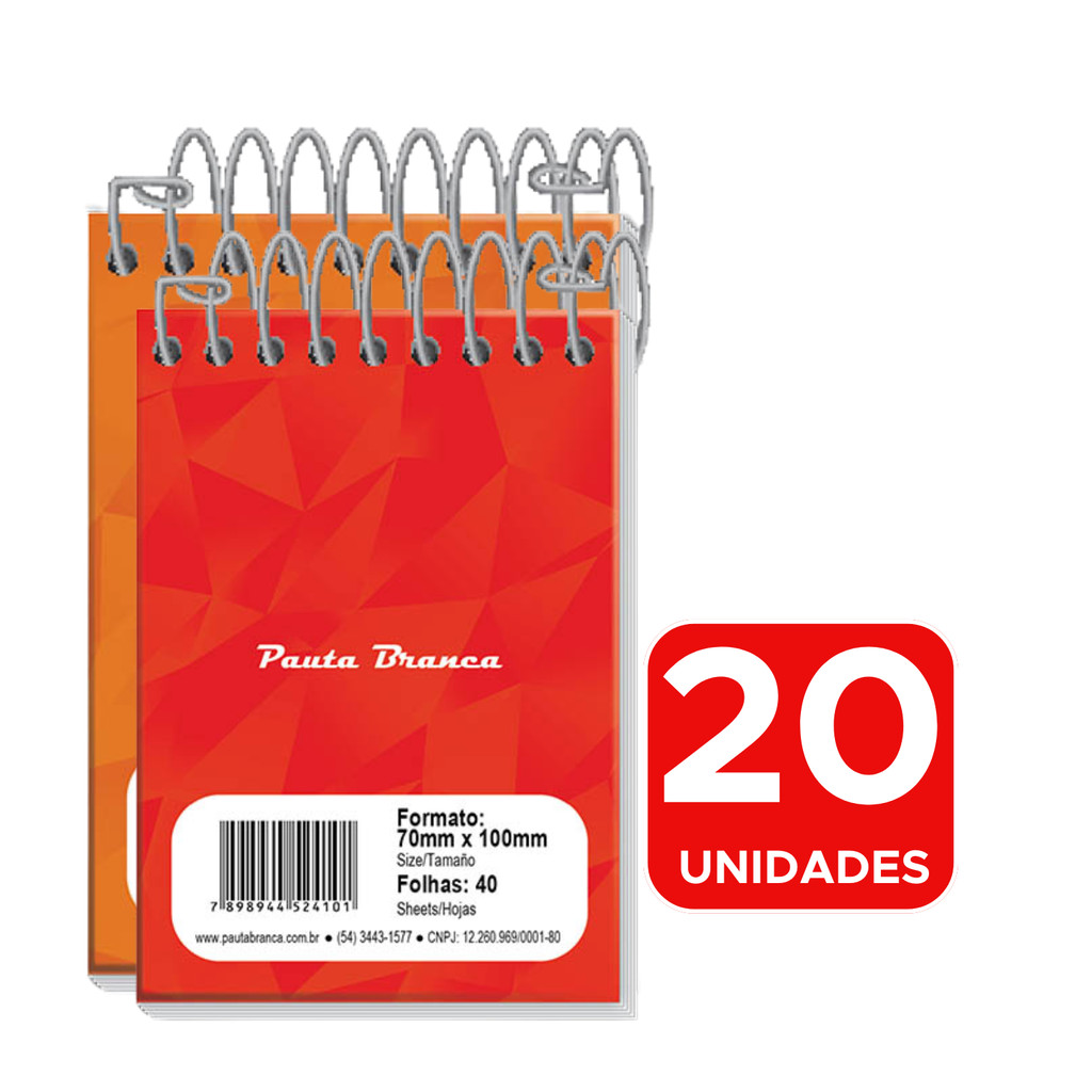 Kit 20 Cadernetas De Bolso 1/16 Bloco De Anotações 40 Folhas 10x7cm Atacado