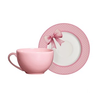 Xicara De Chá E Pires Laços De Pascoa Rosa Coelho 1ª Linha Alleanza em Oferta na Shopee