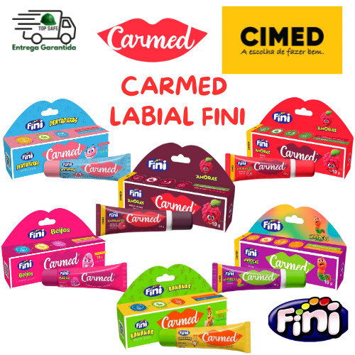 Carmed Hidratante Labial FINI Banana, Amora, Amora Intensa, Dentadura, Beijos e Minhoca 10g CIMED