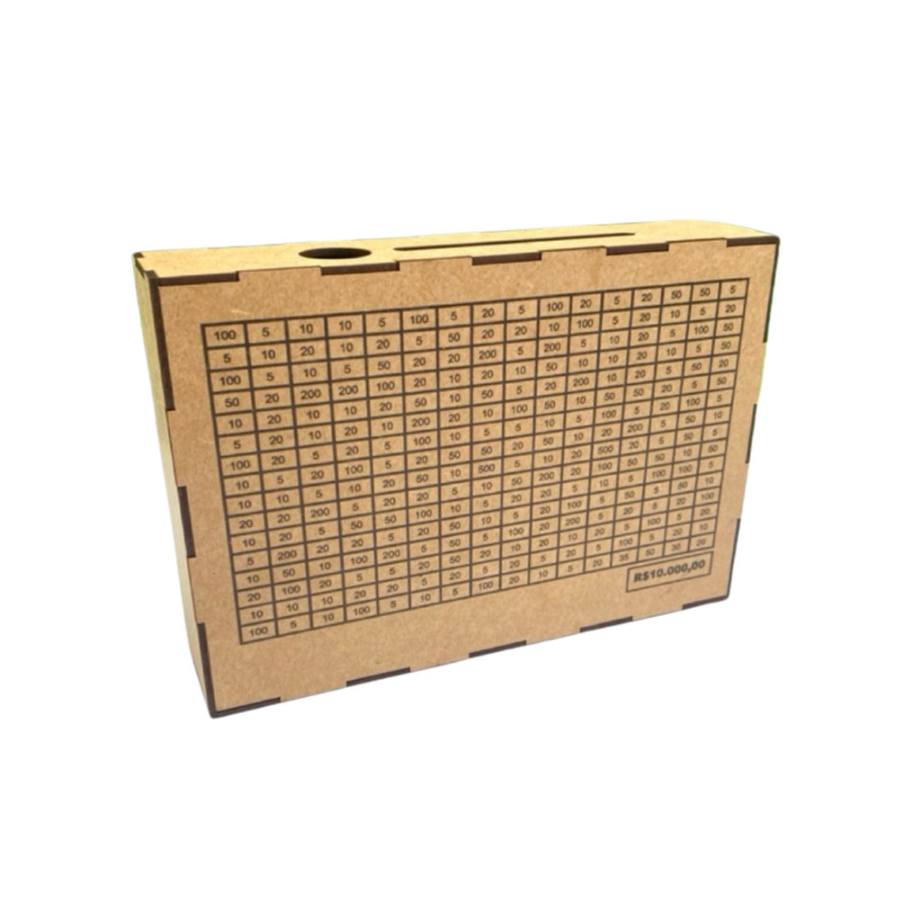 Caixa Cofre Desafio Financeiro em MDF 250 Depósitos Meta 5 Mil ou 10 Mil para Organização Financeira