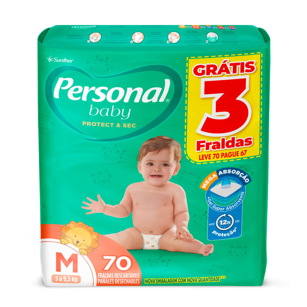 Fralda Personal Baby Protect & Sec Tamanho M Leve 70 Pague 67 Fraldas Descartáveis em Oferta na Shopee
