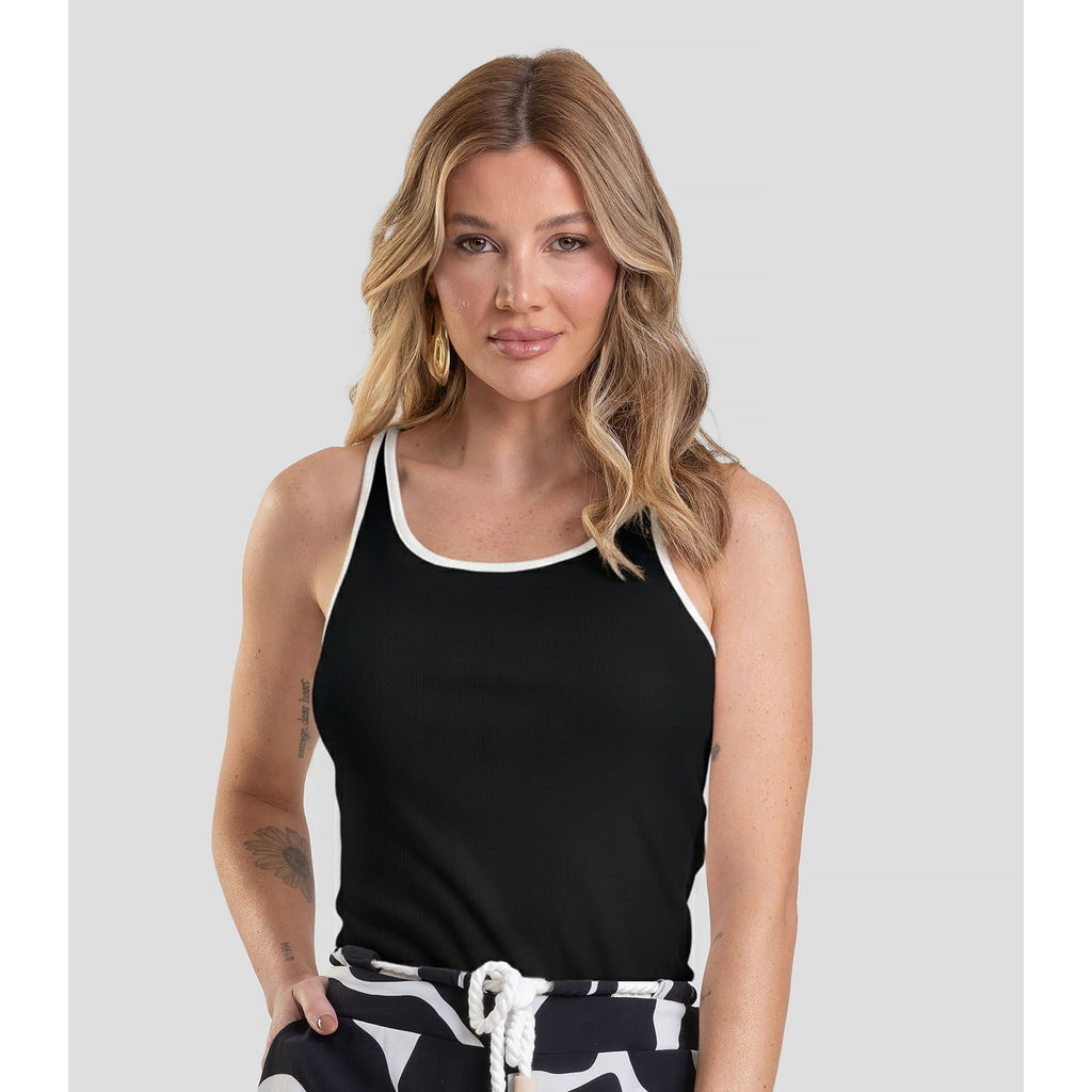 Regata Feminina Canelada Dianna Preto em Oferta na Shopee