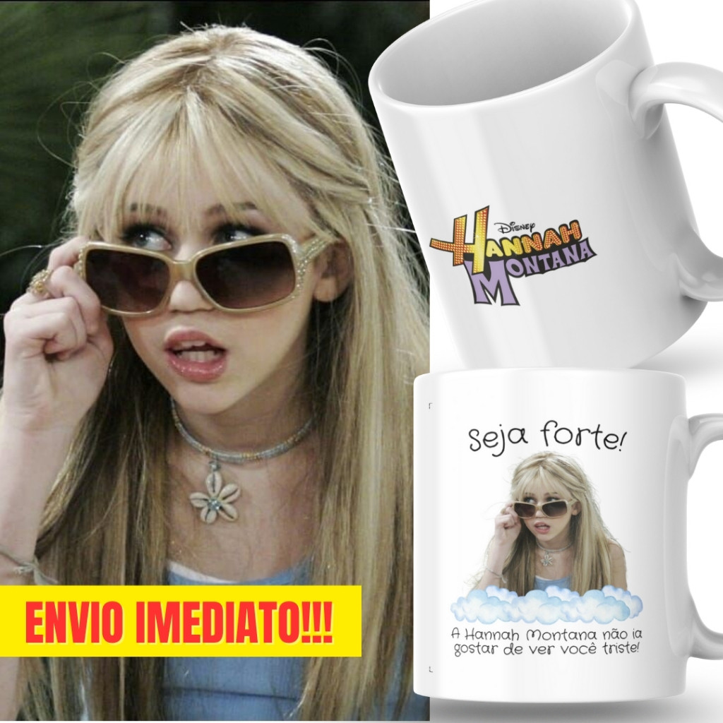 Caneca Xicara Porcelana 325ml Seja Forte Hannah Montana Disney Personalizada Presente Decoração Casa